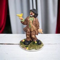 Vintage Flambro Emmett Kelly Jr. Ceramic Hobo Clown with Bird Collectible Figurine