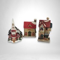 1990s Lillian Vernon Christmas Village: Set of 3 Festive Collectible Pieces