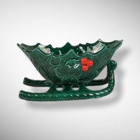 Festive Charm: Vintage Lefton Christmas Holly Medium Sleigh 1346