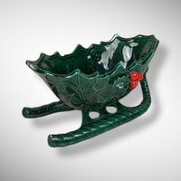 Festive Charm: Vintage Lefton Christmas Holly Medium Sleigh 1346