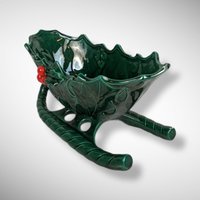 Festive Charm: Vintage Lefton Christmas Holly Medium Sleigh 1346