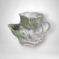 Vintage Ceramic Shaving Mug with Leaf Motif - Classic Grooming Nostalgia