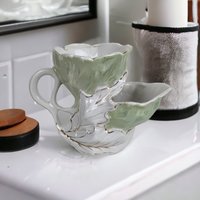 Vintage Ceramic Shaving Mug with Leaf Motif - Classic Grooming Nostalgia