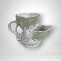 Vintage Ceramic Shaving Mug with Leaf Motif - Classic Grooming Nostalgia