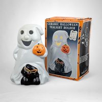 1970s Vintage Ghost and Cat Halloween Tealight Candle Holder
