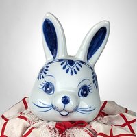 Vintage Unique Blue and White Rabbit 12" Porcelain Doll