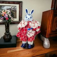 Vintage Unique Blue and White Rabbit 12" Porcelain Doll