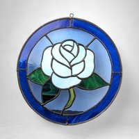 Vintage Stained Glass Rose 8" Suncatcher