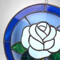 Vintage Stained Glass Rose 8" Suncatcher