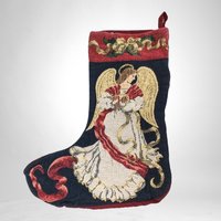 Elegant Vintage Christmas Stocking with Angel - Timeless Holiday Decor