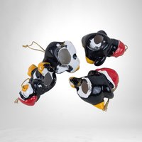 Vintage Set of 4 Playful Penguins Ceramic Christmas Tree Ornaments - Charming Holiday Decorations