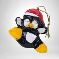 Vintage Set of 4 Playful Penguins Ceramic Christmas Tree Ornaments - Charming Holiday Decorations