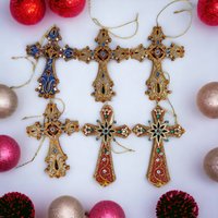 Set of 6 Vintage Cross Ornaments - Timeless Religious Decor