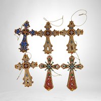 Set of 6 Vintage Cross Ornaments - Timeless Religious Decor