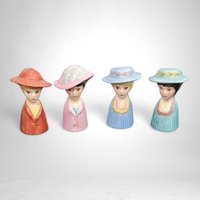 Set of 4 Ceramic Lady Head Thimble Figurines: Delicate Collectibles