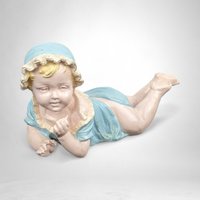 Vintage Ceramic Blue Laying Down Baby Figurine