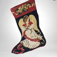 Elegant Vintage Christmas Stocking with Angel - Timeless Holiday Decor