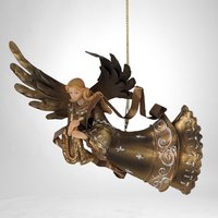 Elegant Vintage Gold Resin and Metal Angel Christmas Ornament - Timeless Holiday Decor