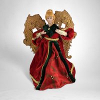 Heirloom Elegance: Vintage Angel Tree Topper in Red Dress