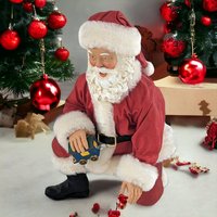 Vintage Fabriche Santa Kneeling Holding Toy Train Figure – Timeless Holiday Delight