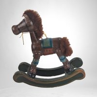 Charming Set of 4 Vintage 1985 Schmid Rocking Horse Wooden Ornaments - Timeless Holiday Elegance