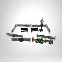 Dept. 56 Snow Village Town Clock, Benches, and Fences: Miniature Village Accessories