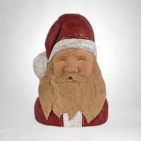 Hand-Carved Vintage Wooden Santa Bust