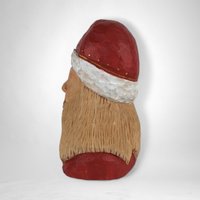 Hand-Carved Vintage Wooden Santa Bust
