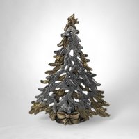 Vintage Metzke Pewter and Gold Christmas Tree Tealight Holder - Timeless Holiday Elegance!