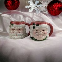 Charming Vintage Papel Mr. and Mrs. Santa Claus Mugs - Festive Nostalgia for Your Holiday Sips!