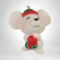 1970s Hallmark Vintage White Mouse Christmas Ornament