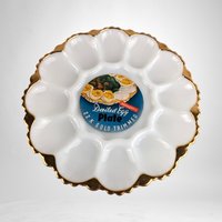 Vintage Anchorglass Deviled Egg Tray with Gold Trim - Elegant Serving for Classic Delights!