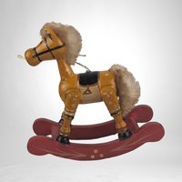 Charming Set of 4 Vintage 1985 Schmid Rocking Horse Wooden Ornaments - Timeless Holiday Elegance