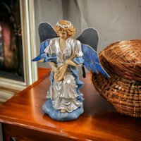 11" Vintage Guardian Angel with Stained Glass Wings 