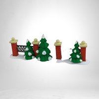 Dept. 56 Snow Village Town Clock, Benches, and Fences: Miniature Village Accessories