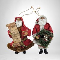 Set of 4 Vintage Paper Mache Santa Ornaments: Nostalgic Holiday Decor