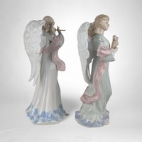 Vintage 2000 Grandeur Noel Porcelain 10" Instrument Angel Pair - Heavenly Holiday Harmony!