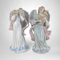 Vintage 2000 Grandeur Noel Porcelain 10" Instrument Angel Pair - Heavenly Holiday Harmony!