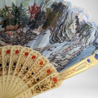 Vintage Tian Shiang Fabric Printed Scenery Scent Folding Fan