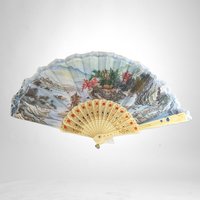 Vintage Tian Shiang Fabric Printed Scenery Scent Folding Fan