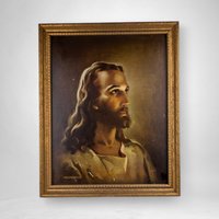 1941 Head of Christ Kriebel & Bates Lithograph – Vintage Spiritual Artistry and Timeless Reverence