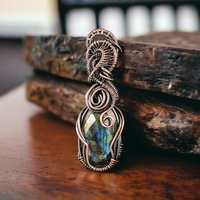 Handmade Copper Wire Wrapped Labradorite Pendant, Unique Gemstone Jewelry, Mystical Gift Idea