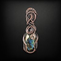 Handmade Copper Wire Wrapped Labradorite Pendant, Unique Gemstone Jewelry, Mystical Gift Idea