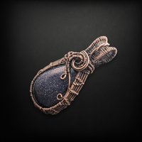 Handcrafted Copper Wire Wrapped Blue Goldstone Pendant