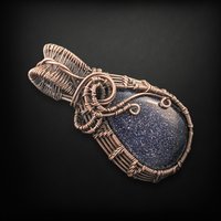 Handcrafted Copper Wire Wrapped Blue Goldstone Pendant