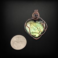 Handmade Copper Wire Wrapped Heart Shaped Labradorite Pendant