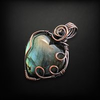 Handmade Copper Wire Wrapped Heart Shaped Labradorite Pendant