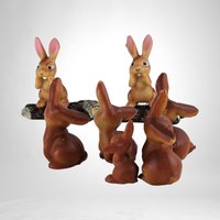 Set of 7 Vintage Hard Plastic Bunny Figures