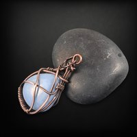 Handcrafted Copper Wire Wrapped Blue Opal Pendant, Unique Artisan Jewelry, Bohemian Gift Idea
