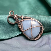 Handcrafted Copper Wire Wrapped Blue Opal Pendant, Unique Artisan Jewelry, Bohemian Gift Idea